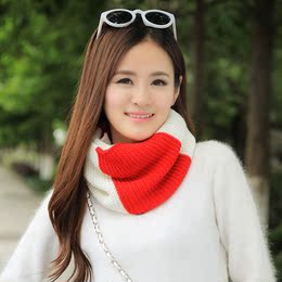 短款围脖女冬天冬季用保暖加厚毛线围巾白色拼接红色中学生韩版潮