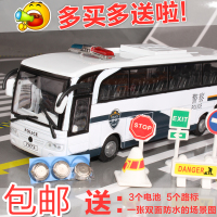 ５开门伶俐宝大型警车玩具金龙巴士合金汽车模型声光回力儿童玩具