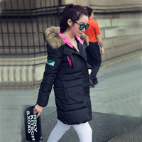 2015冬装新款韩版修身连帽加厚大貉子毛领羽绒服女士中长款潮显瘦