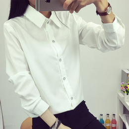 2016春装新款韩范学生修身长袖白衬衫女学院风大码打底衫翻领衬衣