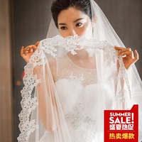 新娘头纱2017新款夏季韩式简约双层超长款白色蕾丝花边百搭发梳款
