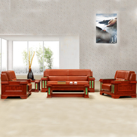 好环境家具高档古典办公商务沙发 3+1+1红棕色真皮老板室沙发