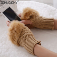 正品 手套女冬可爱女士手套韩版冬季保暖手臂套毛线针织半指手套