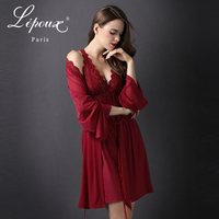 蕾姵依夏季新款欧式性感睡袍红色女士诱惑舒适睡衣气质高档家居服