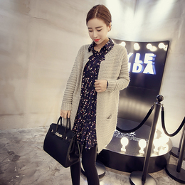2015秋装新款中长款针织开衫毛衣长袖口袋韩版显瘦外套女