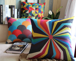 北欧现代彩色波普几何 家居沙发垫棉麻抱枕 办公室靠枕靠垫可定制