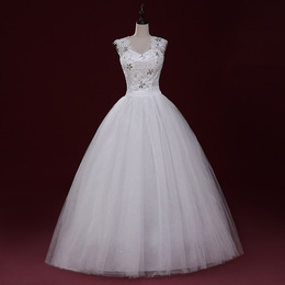 2015冬新款婚纱礼服韩式一字肩新娘结婚白色齐地显瘦大码修身孕妇