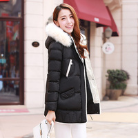 2015韩版新款羽绒棉服休闲时尚中长款大码显瘦女装连帽毛领外套潮
