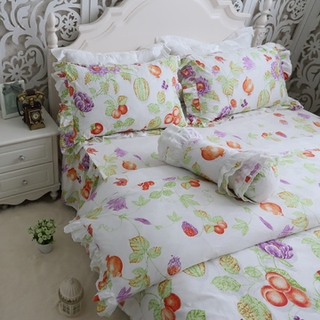 四件套 纯棉 春季韩版4件套 荷叶边款床上用品套件 斜纹 植物花卉