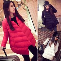 2015冬季新款韩版女装纯色加厚保暖中长款长袖斗篷棉服 服装批发