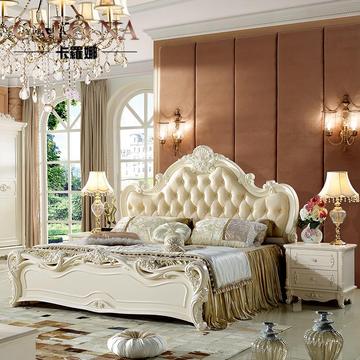 美式家具卧室欧式床双人大床实木床1.8米法式高箱储物真皮床1.5