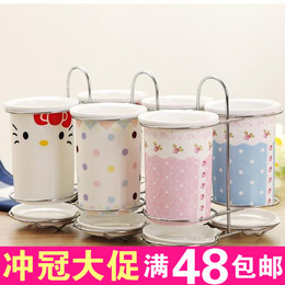 韩式陶瓷筷子筒 hello kitty双筒沥水架餐具架笼筷筒防霉创意筷桶