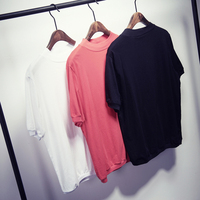 2015夏季新款欧美简约纯色小高领男士全棉短袖T恤潮男圆领半袖TEE