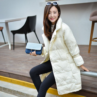 2016新款韩版翻领轻薄中长款宽松羽绒服女士冬季羽绒衣90%白鸭绒