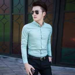 男士韩版修身型青年衬衣 男式休闲纯色衬衫 2016秋季潮男长袖衬衫