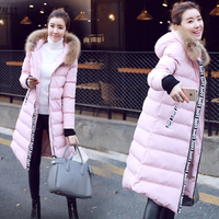 包邮2015冬季韩版新款女过膝中长款棉衣时尚修身显瘦连帽棉服外套