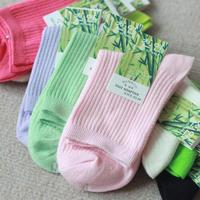 韩国纯棉袜 双针麻花竹纤维女袜 品牌糖果色中筒袜