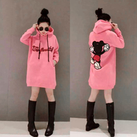 韩版2015秋冬新款时尚大码加绒加厚套头卫衣裙连帽中长款卫衣女