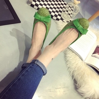 2015新款蝴蝶结平底单鞋夏季潮女必备绿色休闲平跟单鞋开车鞋瓢鞋