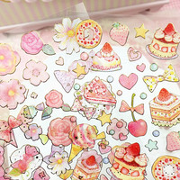 【大龄萝莉】日系花朵甜点蛋糕蝴蝶结烫金手账日记贴纸粘纸和纸