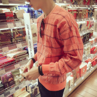 2016秋季新款超薄面料格子套头卫衣 韩版男士糖果色清新卫衣外套