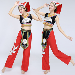 新款红色帽子苗台服装彝族表演服少数民族演出服土家族舞蹈套装女