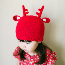 桑桑款 兔羊毛圣诞麋鹿纯棉女儿童宝宝秋冬针织保暖套头毛线帽子