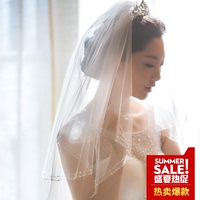 新娘结婚头纱2017新款韩式公主甜美双层手工管珠水晶百搭头纱
