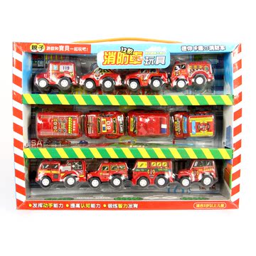 骏盛玩具 Q版玩具车惯性迷你卡通警车消防车儿童玩具回力车套装