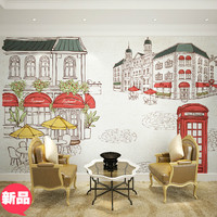 特价无纺布壁纸咖啡厅餐馆休闲吧背景墙纸 现代手绘街道简约壁纸