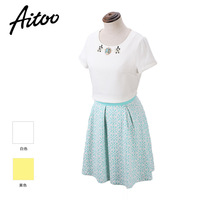 Aitoo 艾凸2015夏季新款女装 日系甜美两件套短T加背心A字连衣裙