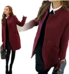 韩国代购2015秋冬装新款大码女装韩版修身中长款毛呢子外套大衣潮