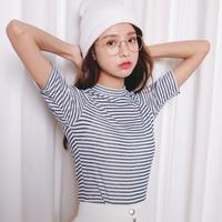 2016夏季最新条文简单设计款韩版修身小清新白搭款 女士短袖T恤