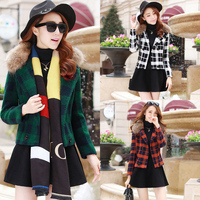 2015冬季新款韩版修身格子羊绒毛呢外套女短款加棉加厚羊毛呢大衣