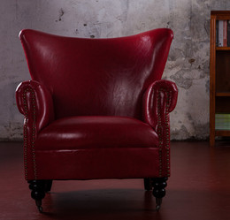 欧式高靠背实木经典咖啡厅沙发新古典家具复古怀旧单人皮艺老虎椅