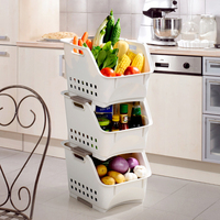 美式家居收纳篮3件套 多功能可叠加厨房收纳筐 蔬菜水果置物架篓