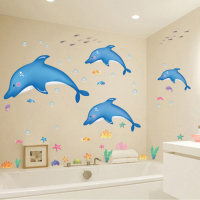 卡通海豚幼儿园儿童房卧室温馨装饰可移除墙贴纸客厅浴室防水贴画