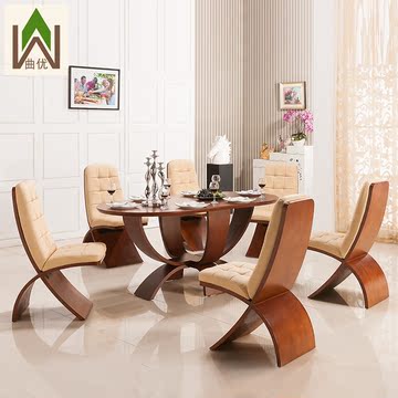 餐桌椅组合简约现代一桌六椅实木子长方椭圆形吃饭厅中式6人五包