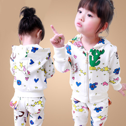 童装女童秋季2016新款韩版涂鸦卡通运动套装1-2-3岁女宝宝两件套