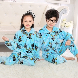 儿童法兰绒春秋季睡衣套装珊瑚绒8-9-10-11-12岁男女童学生家居服