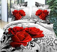 3D纯棉床单被套秋冬四件套立体大版新款大红色玫瑰斜纹四套件包邮