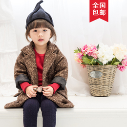 娜塔巫韩版童装2015冬季女童呢子外套中长款加厚夹棉毛呢西装大衣