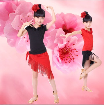 2015夏新款儿童拉丁舞裙分体少儿舞蹈女童流苏演出服装比赛表演服