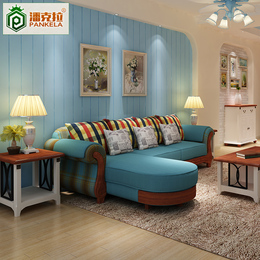 潘克拉 地中海韩式田园美式实木沙发欧式布艺L型转角沙发 可拆洗
