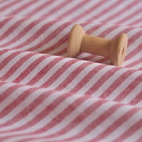 红白色织间条纹纯棉麻布料 muji文艺衣服装裙子衬衫沙发桌布面料
