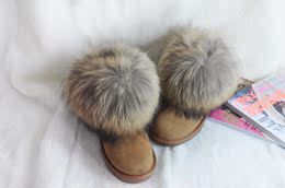 羊皮毛一体狐狸毛雪地靴子真皮短筒超大毛冬季靴女鞋短靴防滑特价