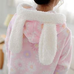 2016冬季新款日系可爱法兰绒睡裙加厚珊瑚绒家居服