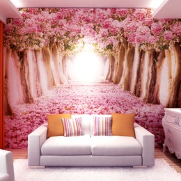 大型壁画樱花墙纸3d立体个性墙纸壁纸电视卧室床头粉色温馨背景墙