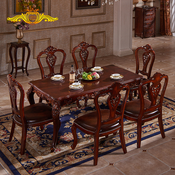 欧式餐桌椅组合 实木餐台家用长方形餐厅饭桌6人别墅 新古典餐桌