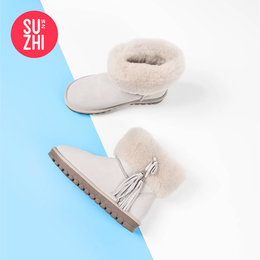 冬季新款真皮女式雪地靴厚底流苏羊毛圆头低跟保暖短靴欧美女靴子